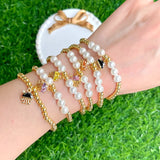 Marine Organism Jellyfish Charms Pearl Bracelet Bead Chain Vintage Jewelry