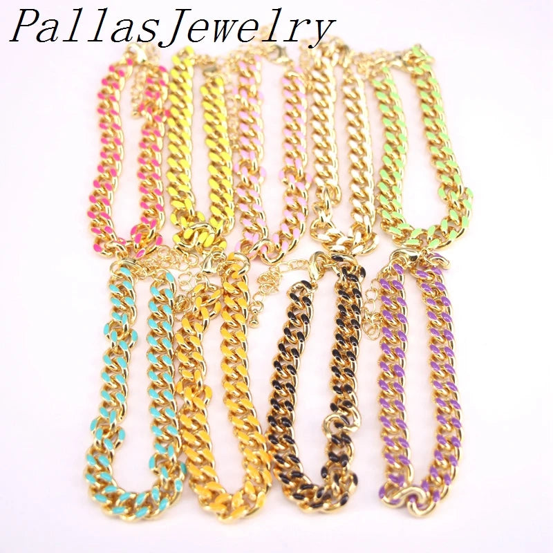 5Pcs Multicolor Drip Oil Cuban Link Chain Bracelet