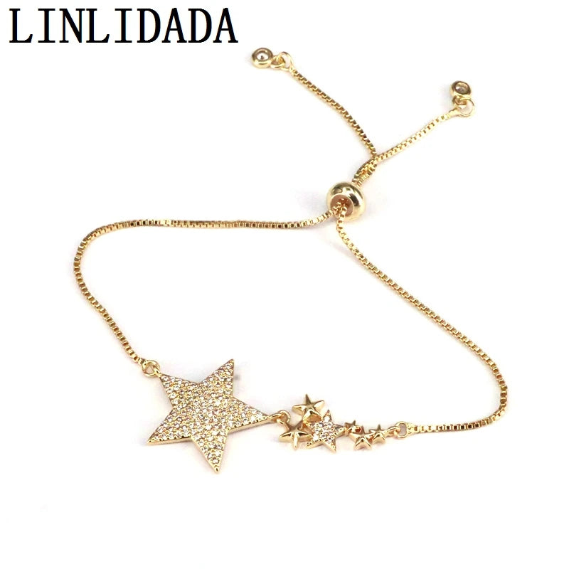 5Pcs Star CZ Chain Bracelets for Women Adjustable Bangle