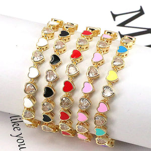 Boho Heart Enamel Crystal Zircon Bracelet 18K Plated Party Gift Jewelry