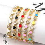 Boho Heart Enamel Crystal Zircon Bracelet 18K Plated Party Gift Jewelry