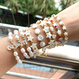 5Pcs Freshwater Pearl Bangle Heart/Star Charm Bracelets