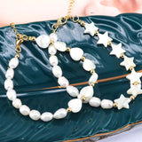 5Pcs Freshwater Pearl Bangle Heart/Star Charm Bracelets