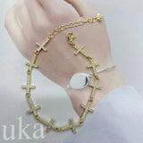5Pcs Cubic Zircon Aircraft Cross Golden Link Bracelet Jewelry