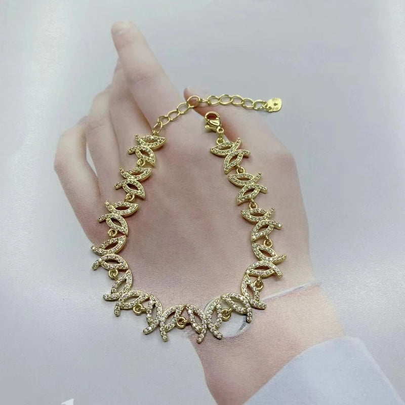 5Pcs Cubic Zircon Aircraft Cross Golden Link Bracelet Jewelry