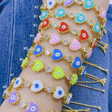 Adjustable Turkey Eye Bracelet with Colorful Zircon Drop