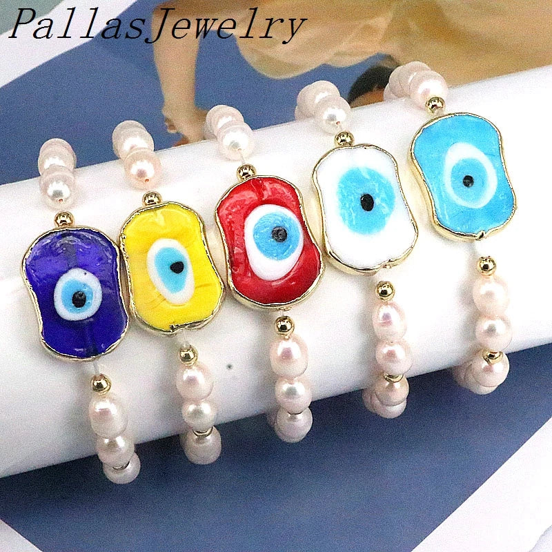 5Pcs Freshwater Pearl Beaded Bracelet Eye Beads Women Gift