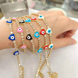 Rainbow Evil Eyes Heart Flower Charm CZ Tennis Bracelet