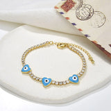 Rainbow Evil Eyes Heart Flower Charm CZ Tennis Bracelet