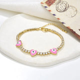 Rainbow Evil Eyes Heart Flower Charm CZ Tennis Bracelet
