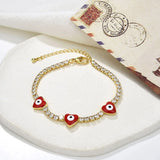 Rainbow Evil Eyes Heart Flower Charm CZ Tennis Bracelet