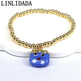 5Pcs Copper Beaded Bracelet Lampwork Cat Beads Bracelets
