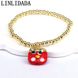 5Pcs Copper Beaded Bracelet Lampwork Cat Beads Bracelets