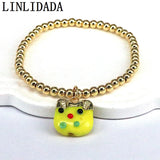 5Pcs Copper Beaded Bracelet Lampwork Cat Beads Bracelets