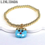 5Pcs Copper Beaded Bracelet Lampwork Cat Beads Bracelets