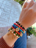 Lucky Zircon Hamsa Hand Bracelet Natural Stone Bead Stretch Bracelet