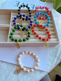 Lucky Zircon Hamsa Hand Bracelet Natural Stone Bead Stretch Bracelet