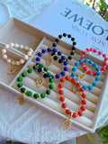 Lucky Zircon Hamsa Hand Bracelet Natural Stone Bead Stretch Bracelet
