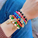 Lucky Zircon Hamsa Hand Bracelet Natural Stone Bead Stretch Bracelet