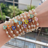 5Pcs Freshwater Pearls Chain Bracelets for Women Round Heart Eyes Shape Beads
