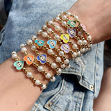 5Pcs Freshwater Pearls Chain Bracelets for Women Round Heart Eyes Shape Beads