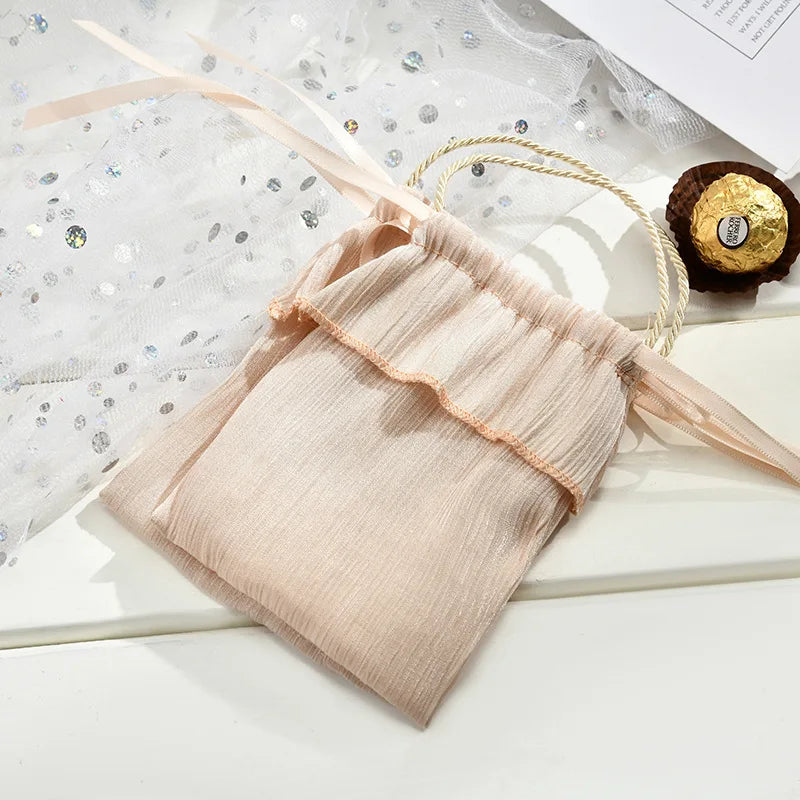 5Pcs Wire Cloth Drawstring Wedding Gift Bags for Jewelry or Candy