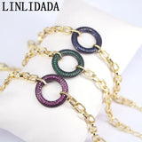 Colorful CZ Clasp Bracelet, Round Shape Zircon Component, Trendy Jewelry