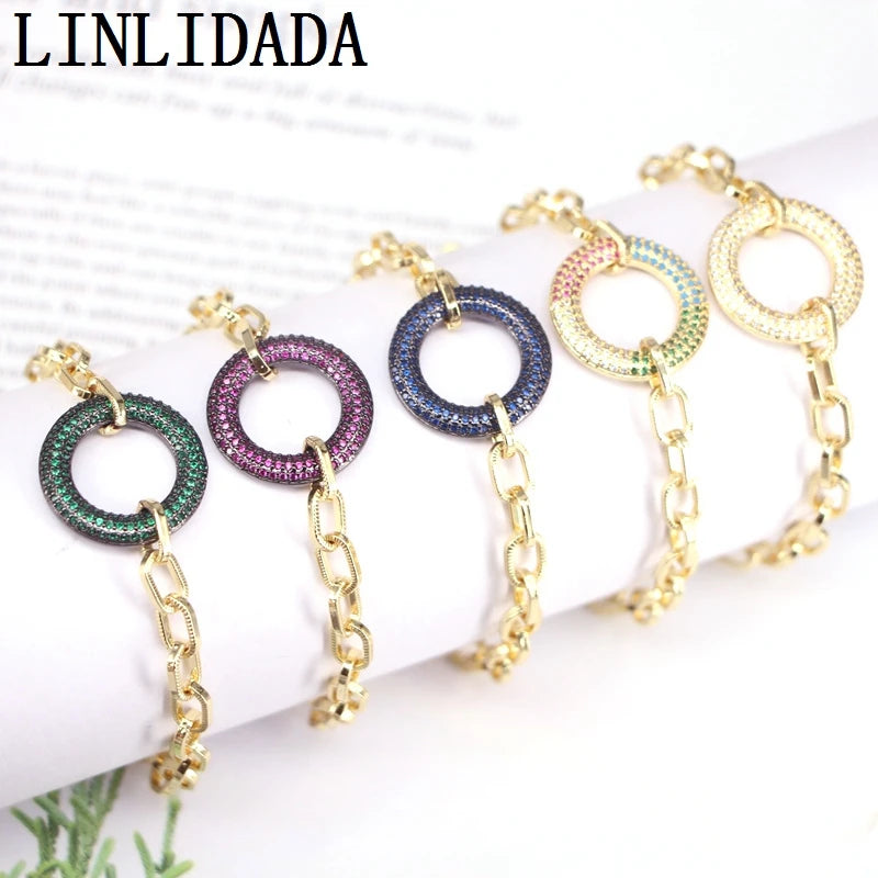 Colorful CZ Clasp Bracelet, Round Shape Zircon Component, Trendy Jewelry