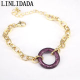 Colorful CZ Clasp Bracelet, Round Shape Zircon Component, Trendy Jewelry