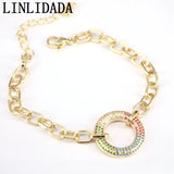 Colorful CZ Clasp Bracelet, Round Shape Zircon Component, Trendy Jewelry