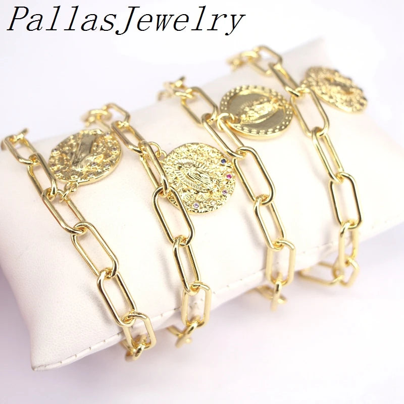5Pcs CZ Charm Pendant Bracelet Plated Round Shape Cubic Zircon Component