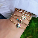 Heart & Round Shape CZ Pendant Bracelet with Copper Beads, Fine Jewelry