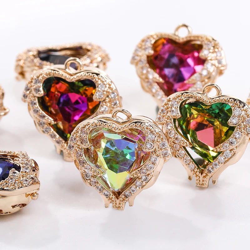 5Pcs Heart Pendant 21Color Earring Necklace Charms Silver Pendant