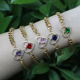 5Pcs Pave Zircon Heart Star Bracelet Chunky Link Chain Lucky Charm Jewelry