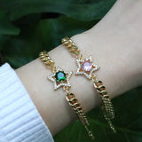 5Pcs Pave Zircon Heart Star Bracelet Chunky Link Chain Lucky Charm Jewelry