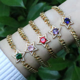 5Pcs Pave Zircon Heart Star Bracelet Chunky Link Chain Lucky Charm Jewelry