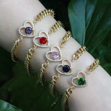 5Pcs Pave Zircon Heart Star Bracelet Chunky Link Chain Lucky Charm Jewelry