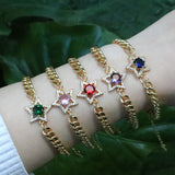 5Pcs Pave Zircon Heart Star Bracelet Chunky Link Chain Lucky Charm Jewelry