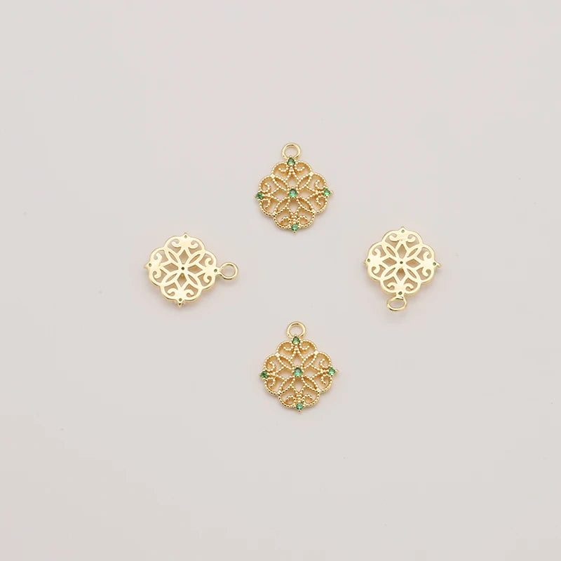 5Pcs Hollow Out Lace Emerald Pendant for DIY Earring Making