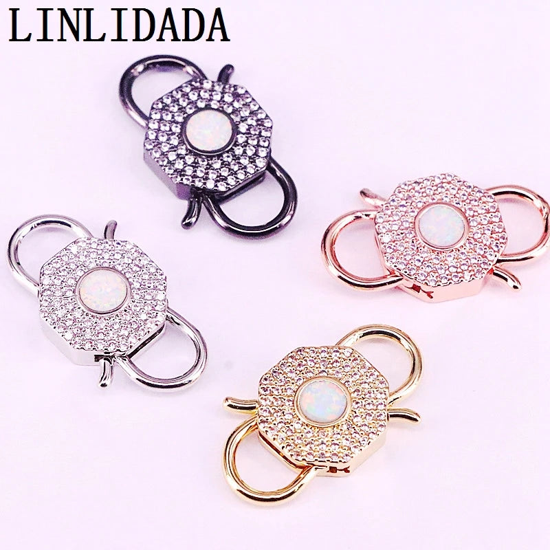 5Pcs Plating cz opal charm clasp, micro pave pendant