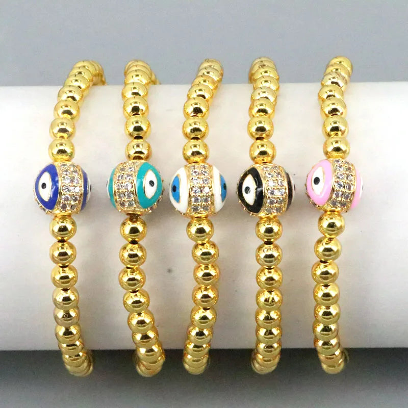 5Pcs Enamel Zircon Round Eye Bracelet Beaded Elastic Dainty Accessory