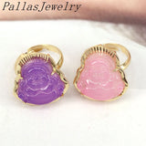 Carved Crtystal Quartz Stone Buddha Bless Happy Ring Men Women Jewelry