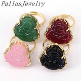 Carved Crtystal Quartz Stone Buddha Bless Happy Ring Men Women Jewelry