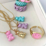 5Pcs Small Animal Enamel Pendant Necklaces for Women