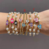 5Pcs Enamel Eye Star Heart Bracelet Copper Beads 18K Plated Lovely Pearl Beads
