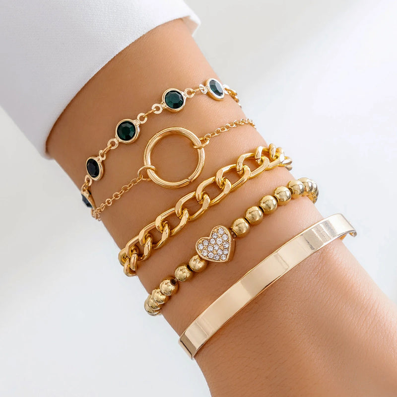 Punk Cuban Link Chain Rhinestone Heart Bracelet for Women