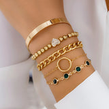 Punk Cuban Link Chain Rhinestone Heart Bracelet for Women