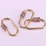 5Pcs Rainbow CZ Micro Pave Oval Clasp Carabiner Lock Jewelry Findings