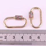 5Pcs Rainbow CZ Micro Pave Oval Clasp Carabiner Lock Jewelry Findings