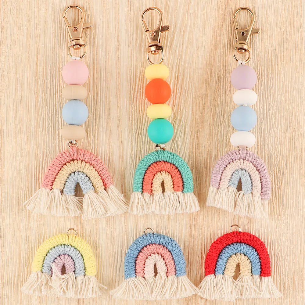 5Pcs Rainbow Tassel Keychain Charms Colorful Ornaments